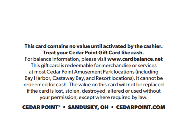 Cedar Point Bay Harbor Gift Card