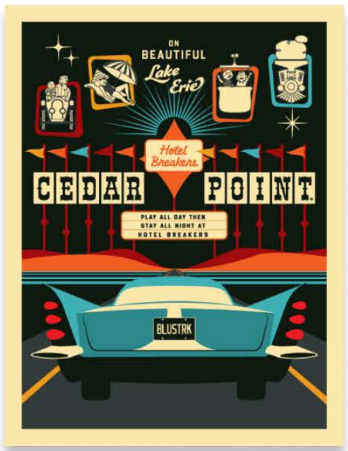 Cedar Point Entrance Sign Night Poster