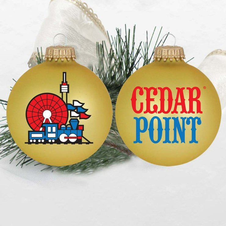 Cedar Point Retro Train Glass Ornament
